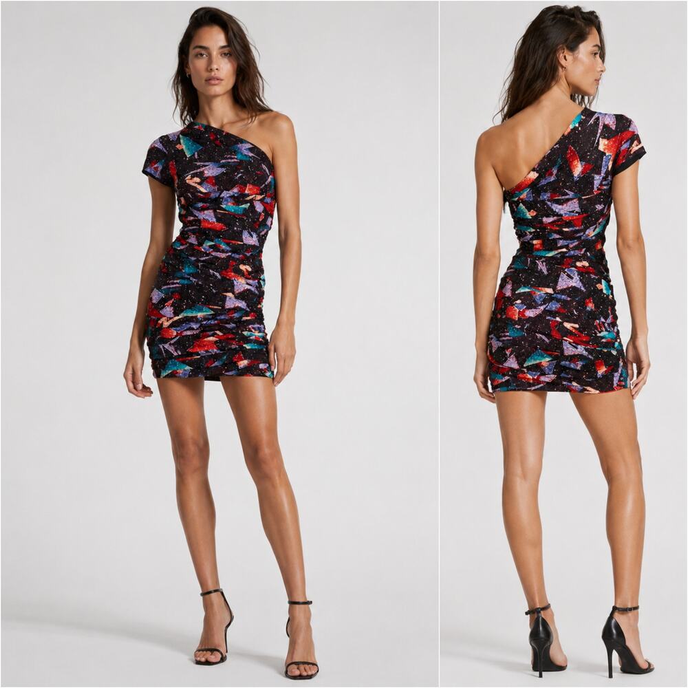 IRO Women's Cabinda One Shoulder Ruched Bodycon Dress abstract size 34